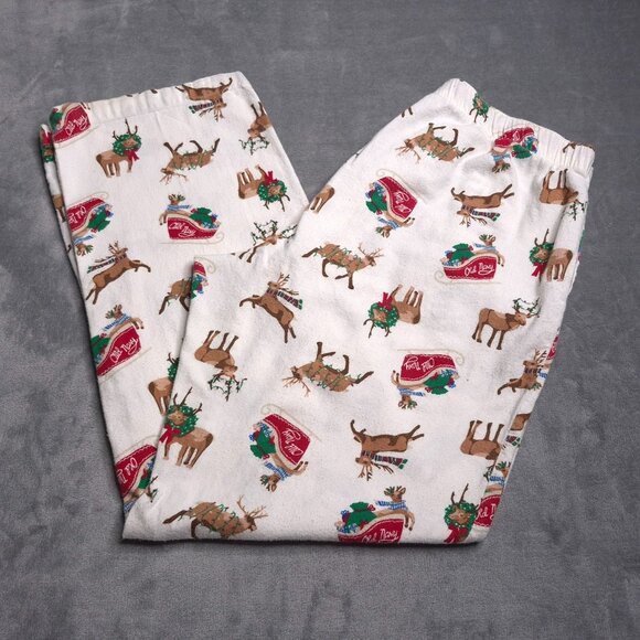 Old Navy Womens Pajama Lounge Pants L Tall Christmas Reindeer Flannel Pockets - Picture 1 of 6